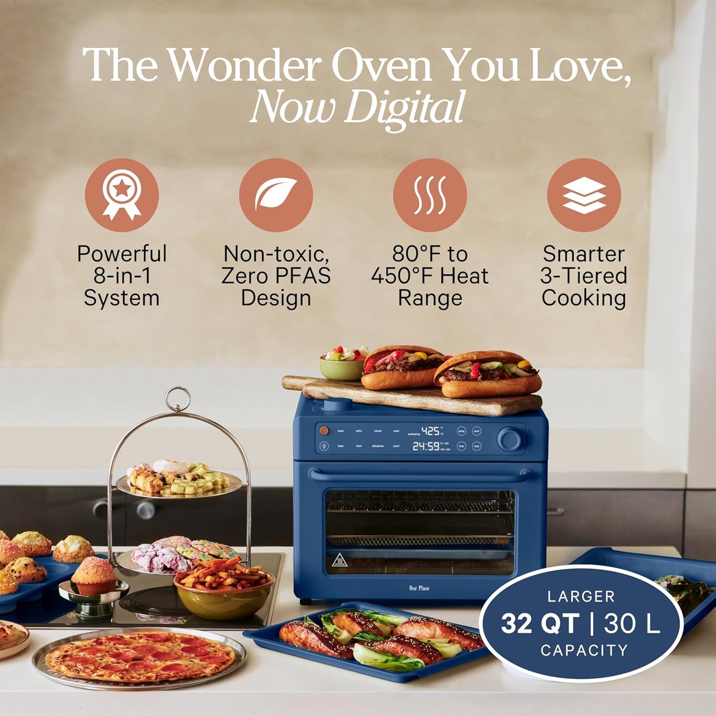 Our Place Wonder Oven Pro - 8-in-1 Digital Air Fryer & Countertop Oven | 32 QT, Blue Salt - Versatile Cooking Functions