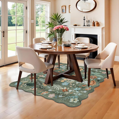 Skiennix Floral Square Area Rug - Washable 5x5 Soft Water-Resistant Carpet for Living Room & Bedroom