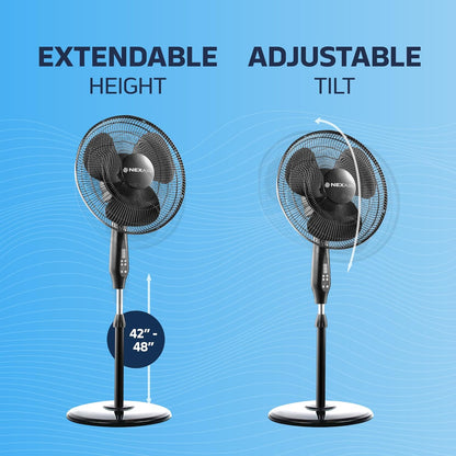 NEXAIR 16-Inch Oscillating Pedestal Fan - Quiet Operation, Remote Control & Adjustable Height | Ideal for Office & Living Room