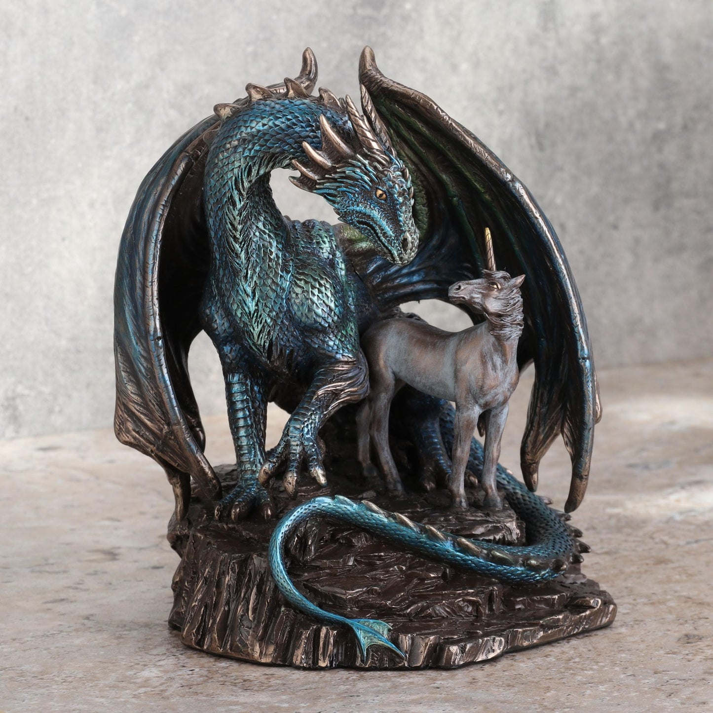 Veronese Design 6 7/8 Inch Protector of Magick by Lisa Parker Cold Cast Resin Bronze Finish Dragon Unicorn Sculpture