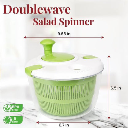 DoubleWave Salad Spinner - Fast Spin & Dry for Fruits, Vegetables & Greens | BPA-Free, Easy Clean | 5.3 Quart Capacity