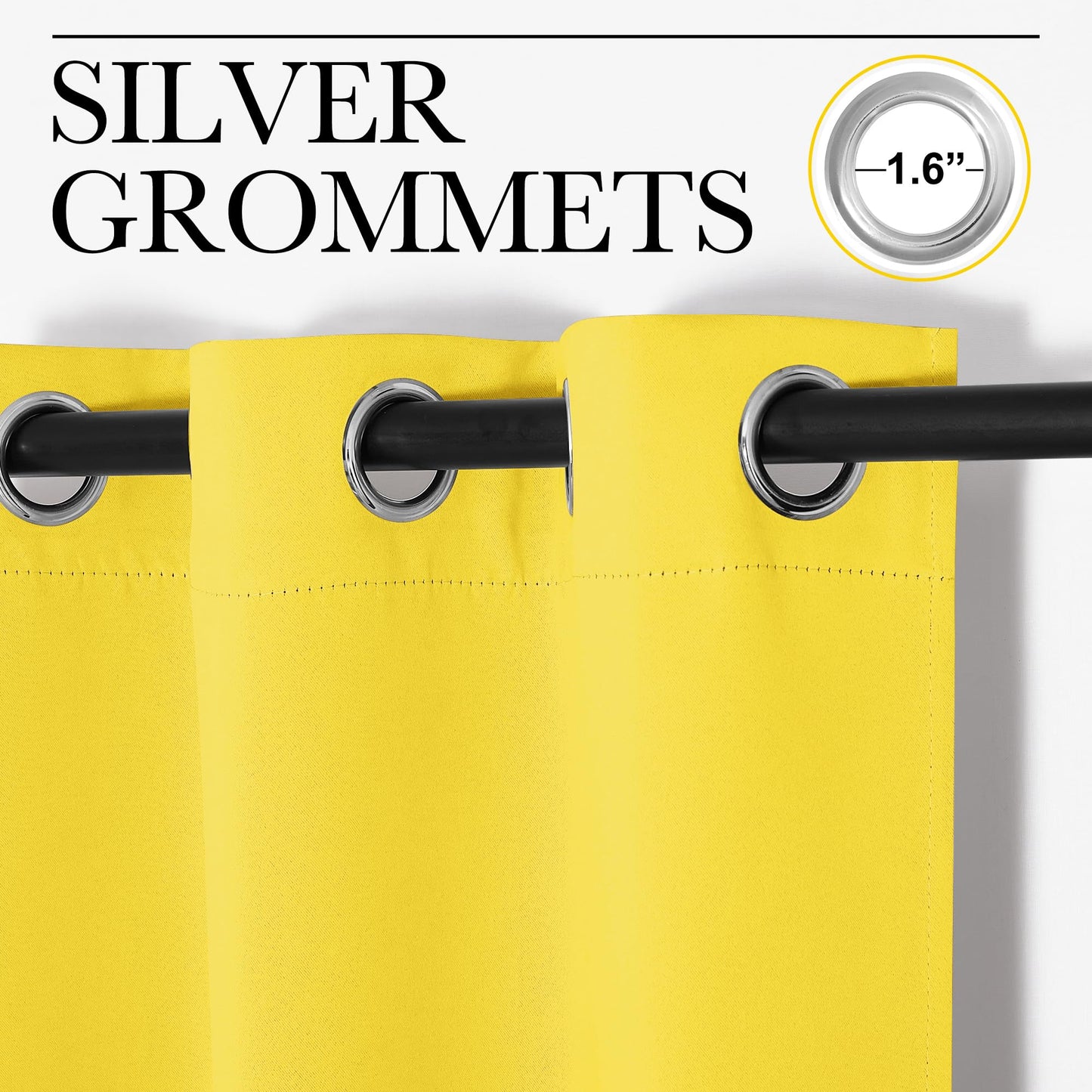 NICETOWN Bright Yellow Room Darkening Curtains for Kitchen, Window Treatment Thermal Insulated Solid Grommet Room Darkening Curtains/Drapes for Bedroom (Set of 2, 42 inches Wide by 48 inches Long)