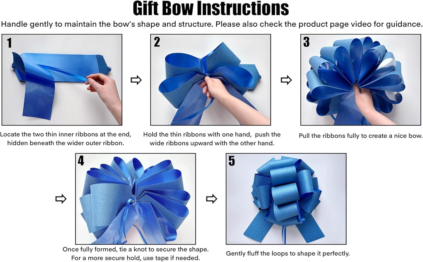 Skiennix Large Royal Blue Pull Bow - 14 Inch Glitter Ribbon for Gifts, Parties & Home Decor