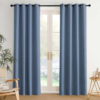 NICETOWN Room Darkening Curtains - Stone Blue Drapery Panels, 52" x 84" for Enhanced Privacy