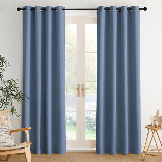 NICETOWN Room Darkening Curtains - Stone Blue Drapery Panels, 52" x 84" for Enhanced Privacy