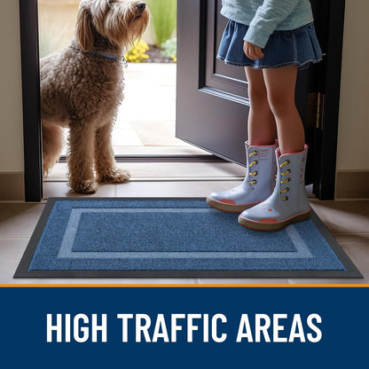 OLANLY Indoor Outdoor Front Door Mat - Waterproof All-Season Doormat, Sturdy Rubber, 71x23, Light Blue