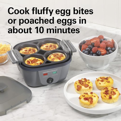 Hamilton Beach 6-in-1 Electric Egg Cooker - Versatile Hard Boiled & Sous Vide Egg Maker | Non-Stick Skillet, Grey