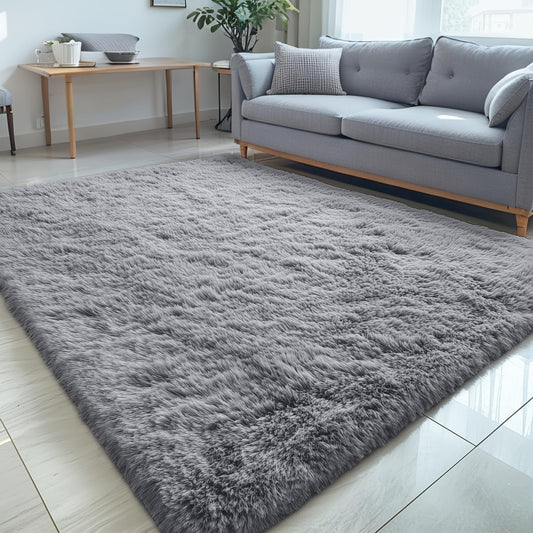 OLANLY Large Area Rug - Soft Fluffy Shaggy Carpet for Living Room & Bedroom | 5x8 Light Grey