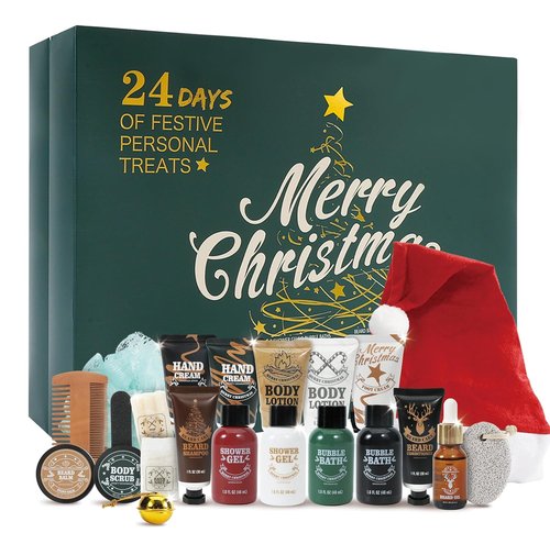 BODY & EARTH 2025 Advent Calendar for Men - 24 Days of Beard Care Gifts | Sandalwood & Cedar Oil Set