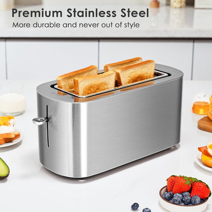 NIKLEMON Stainless Steel 4-Slice Toaster - LED Display, Extra Wide Slots, Touch Buttons, 1300W