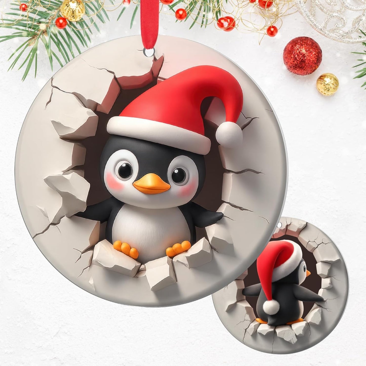 Penguin Ornament - 2D Christmas Penguin Decorations | Cute Holiday Tree Ornaments for Couples & Animal Lovers