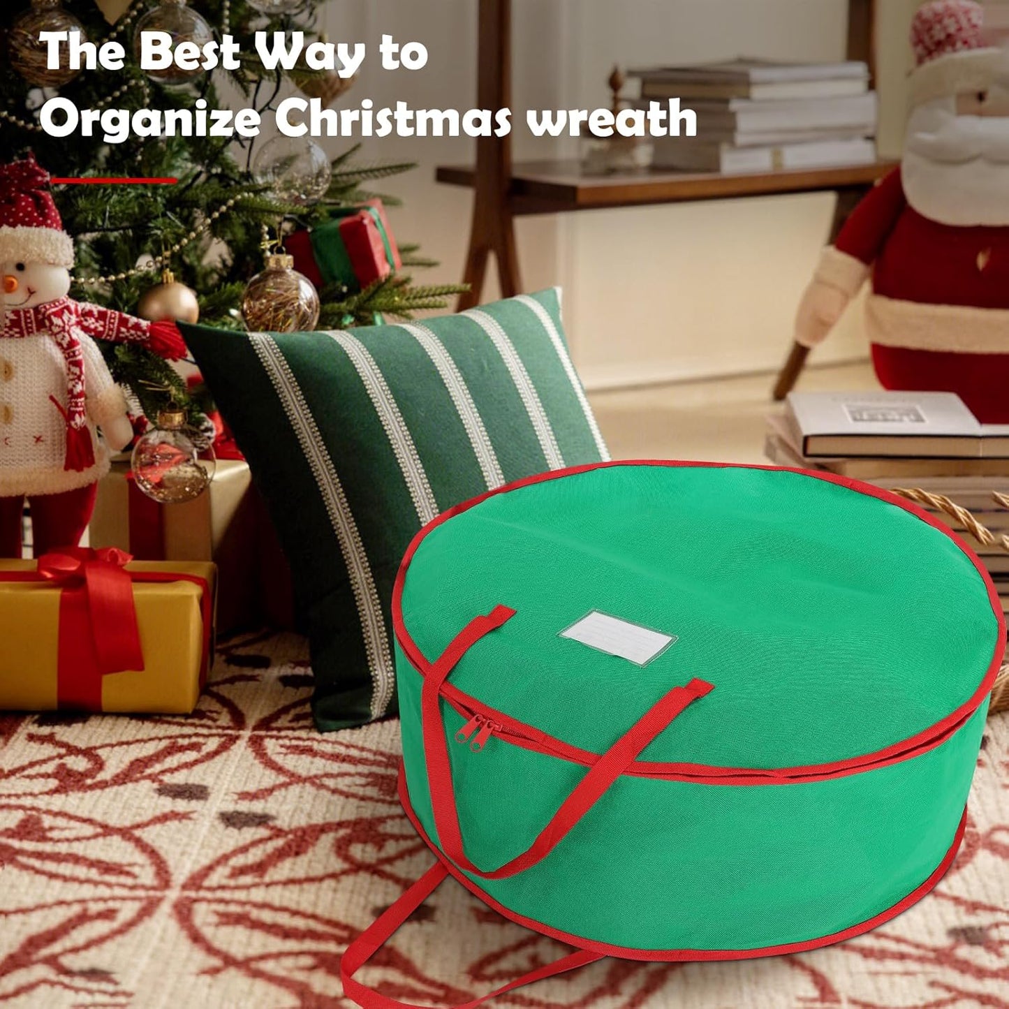 Regine Switzerland 24-Inch Christmas Wreath Storage Bag - Durable Double Zipper & Card Slot - Green
