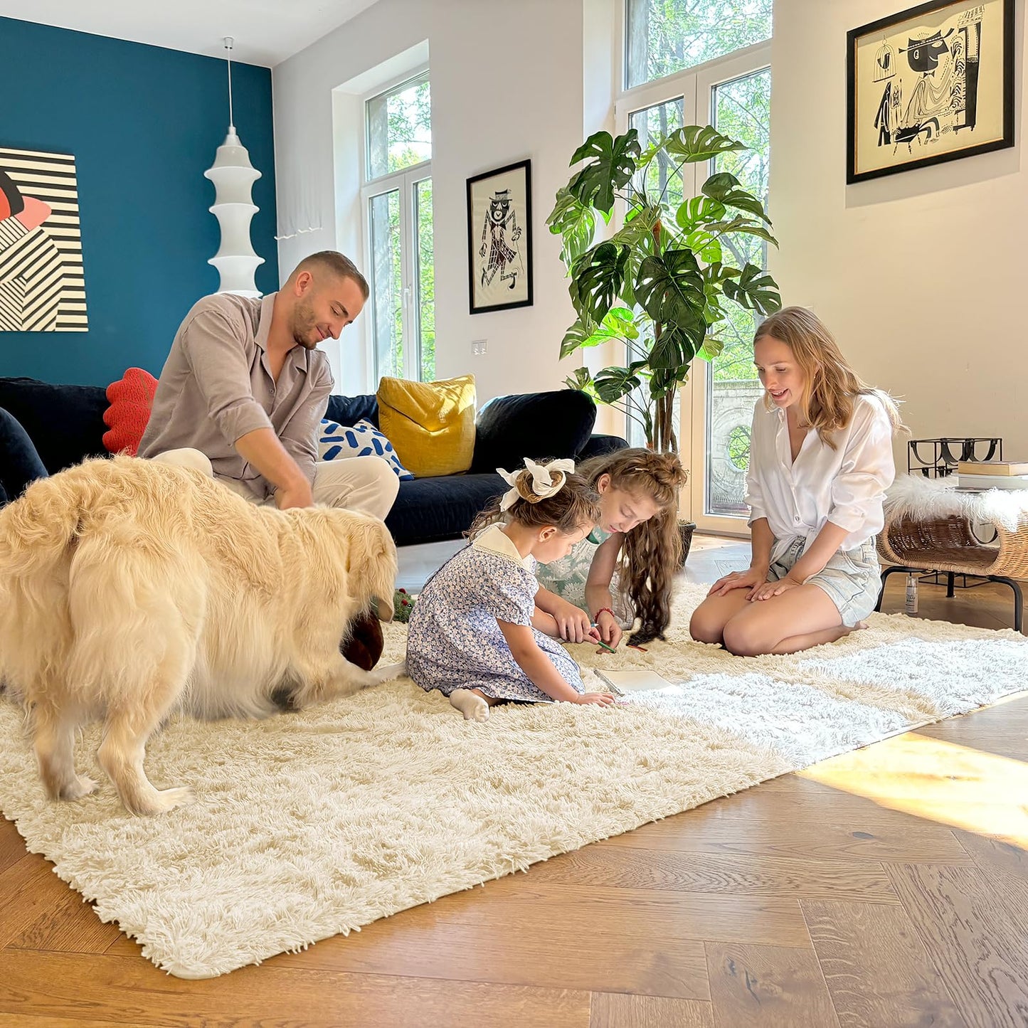 OLANLY 5x8 Machine Washable Large Area Rugs for Living Room, Bedroom, Soft Fluffy Shaggy Bedside Rug, Indoor Floor Carpet for Kids Girls and Boys, Dorms, Nursery, Home Decor Aesthetic, Cream