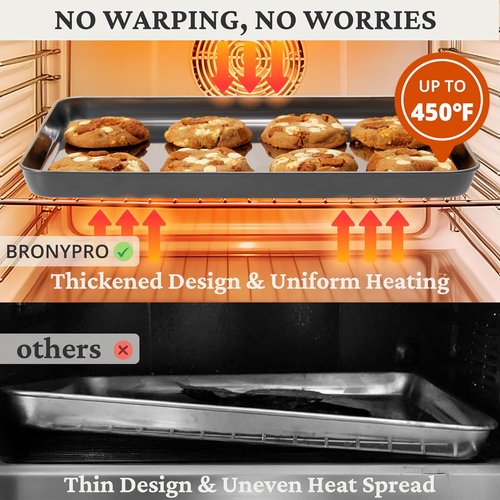 BRONYPRO Stainless Steel Baking Sheet Set - Non-Toxic, Warp-Resistant Cookie Sheets | 9/12/16 Inch Gray Trays