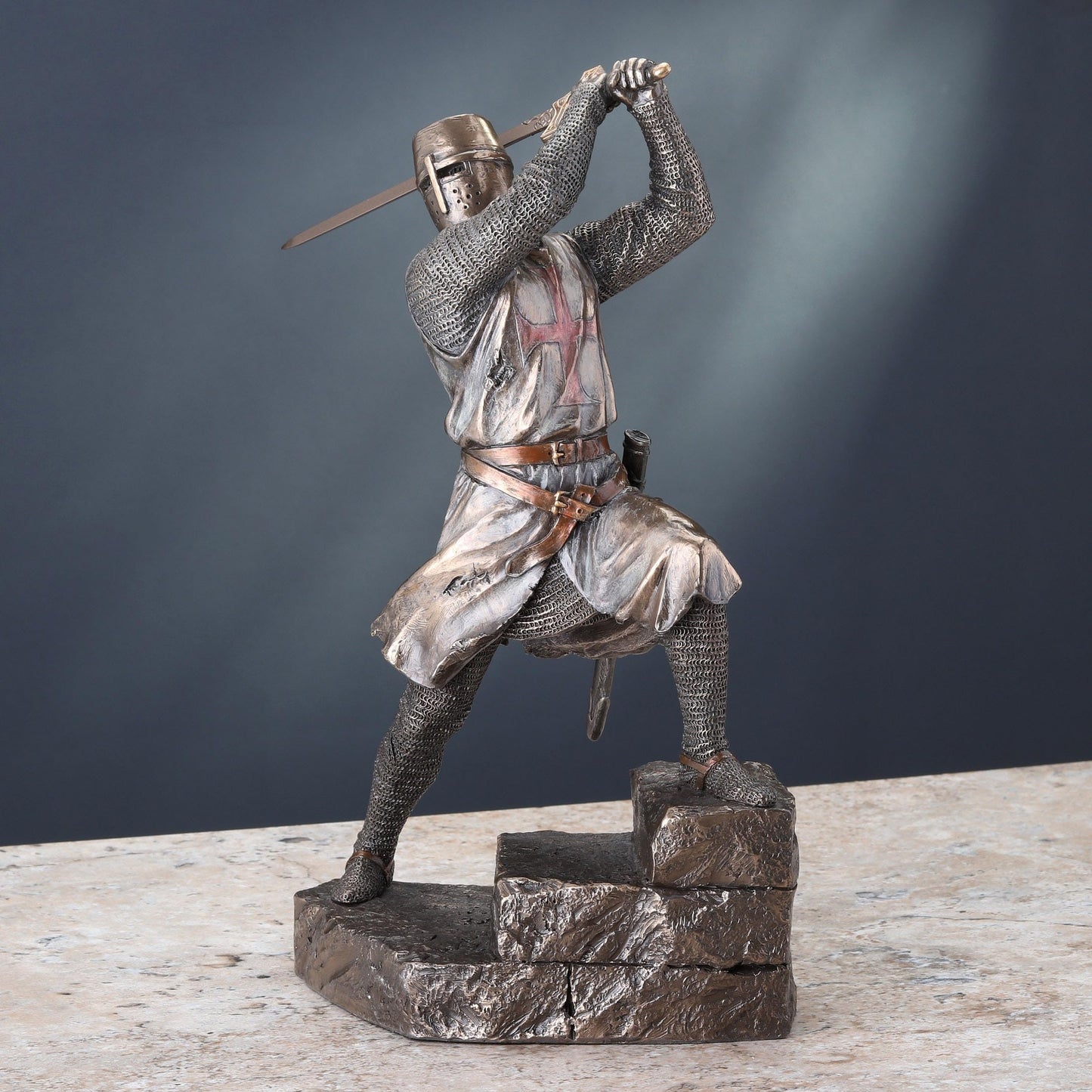 Veronese Design 12 Inch Crusader Templar Knight Wielding Great Sword Cold Cast Resin Bronze Finish Statue Warrior Figurine