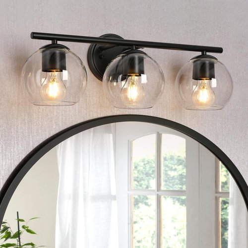 Bathroom Light Fixtures, 3 Light Black Vanity Lights Modern Farmhouse Bathroom Vanity Lighting with Globe Glass Shade