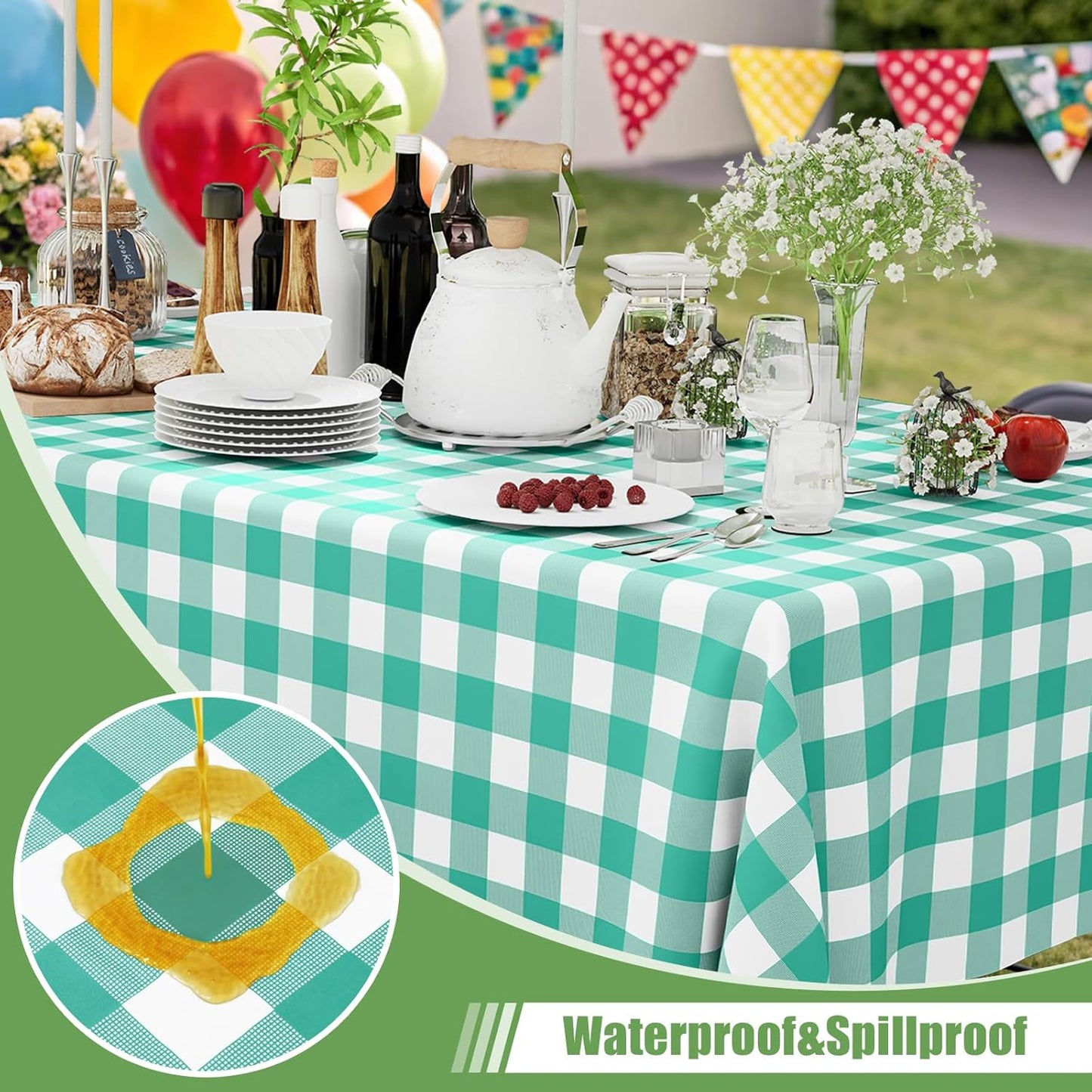 Smiry Teal Gingham Disposable Tablecloths - 3 Pack Heavy Duty Waterproof 54" x 108" Covers for Parties