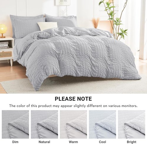 HYMOKEGE King Size Comforter Set - Luxury 7-Piece All-Season Bedding in Light Grey with Sheets & Pillowcases