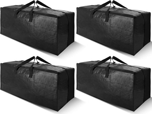 Cosy Family Extra Large Moving Bags - Heavy Duty Storage Totes with Backpack Straps & Strong Handles | Set of 4, Black