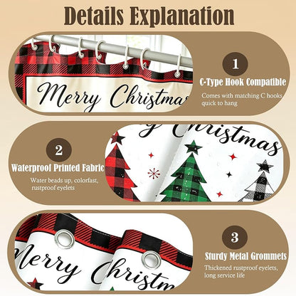 Christmas Shower Curtain Plaid Trees - 72 x 72 in, Farmhouse Decor, Pack of 1