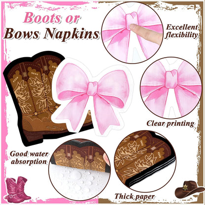 Skiennix 100Pcs Gender Reveal Napkins - Pink Boot & Bow Design for Baby Showers & Parties
