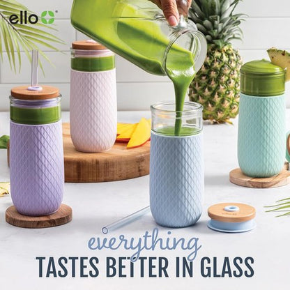 Ello Devon 18oz Glass Tumbler - Bamboo Lid & Silicone Sleeve | Ideal for Iced Coffee, Tea & Smoothies