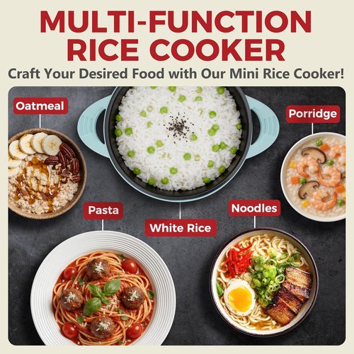 AshGlen Mini Rice Cooker - 2-Cup Uncooked | Electric Hot Pot & Steamer in Aqua Finish