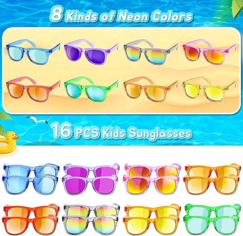 GKTZ Kids Sunglasses - UV 400 Protection Neon Party Favors for Boys & Girls | 16 Pack
