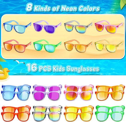 GKTZ Kids Sunglasses - UV 400 Protection Neon Party Favors for Boys & Girls | 16 Pack