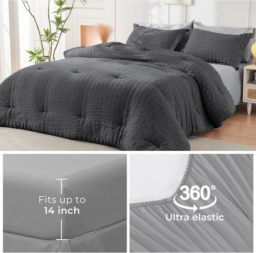HYMOKEGE Twin XL Comforter Set - All-Season Luxury 5-Piece Bedding Set in Dark Grey/Light Grey