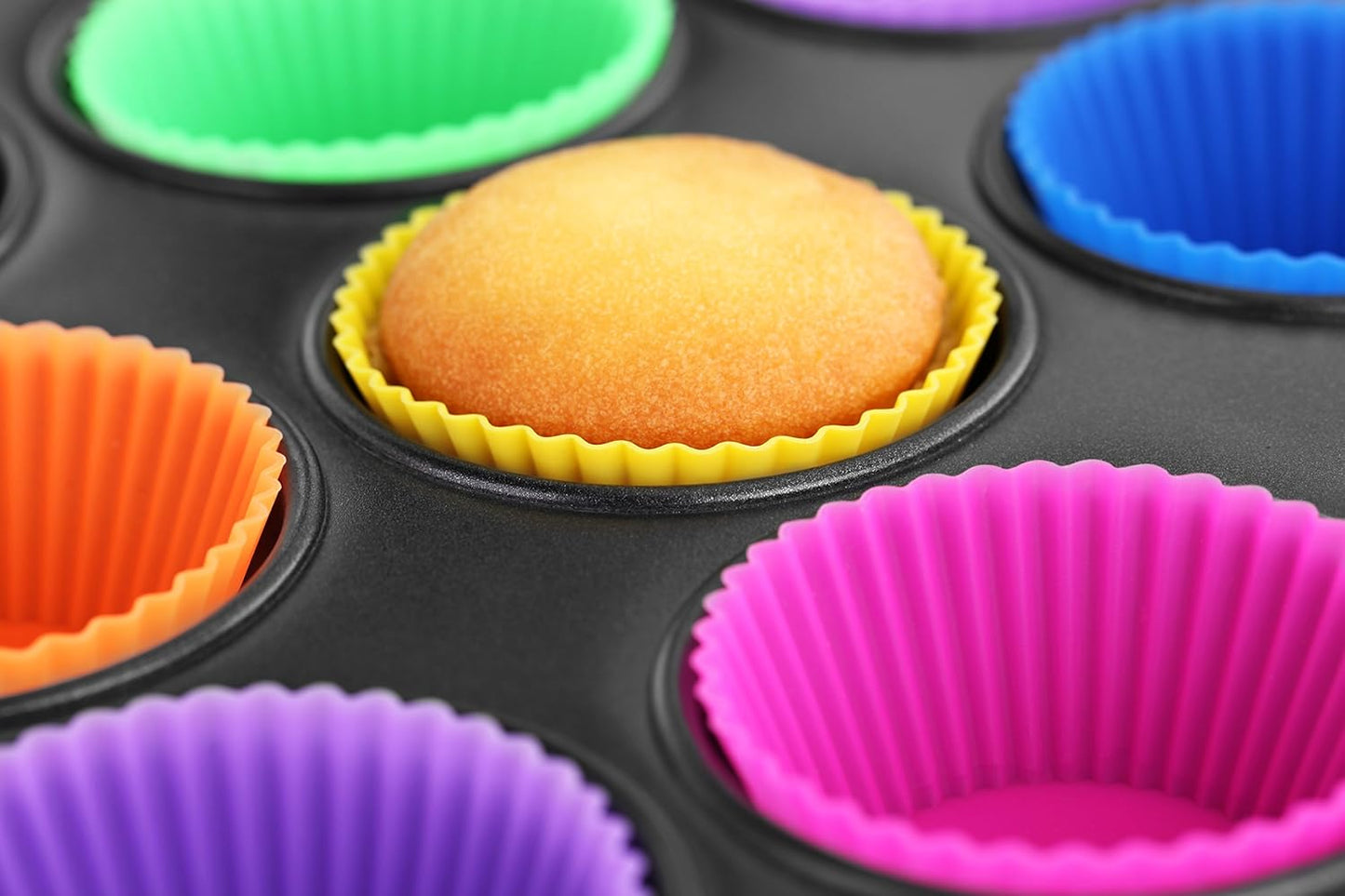 New Star Foodservice Reusable Silicone Baking Cups - 24 Pack Cupcake Liners for Easy Baking