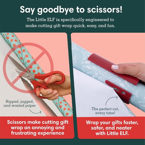 Little ELF Wrapping Paper Cutter - 2-Pack Red Gift Wrap Tool | Made in USA | Perfect for Easy Gift Wrapping