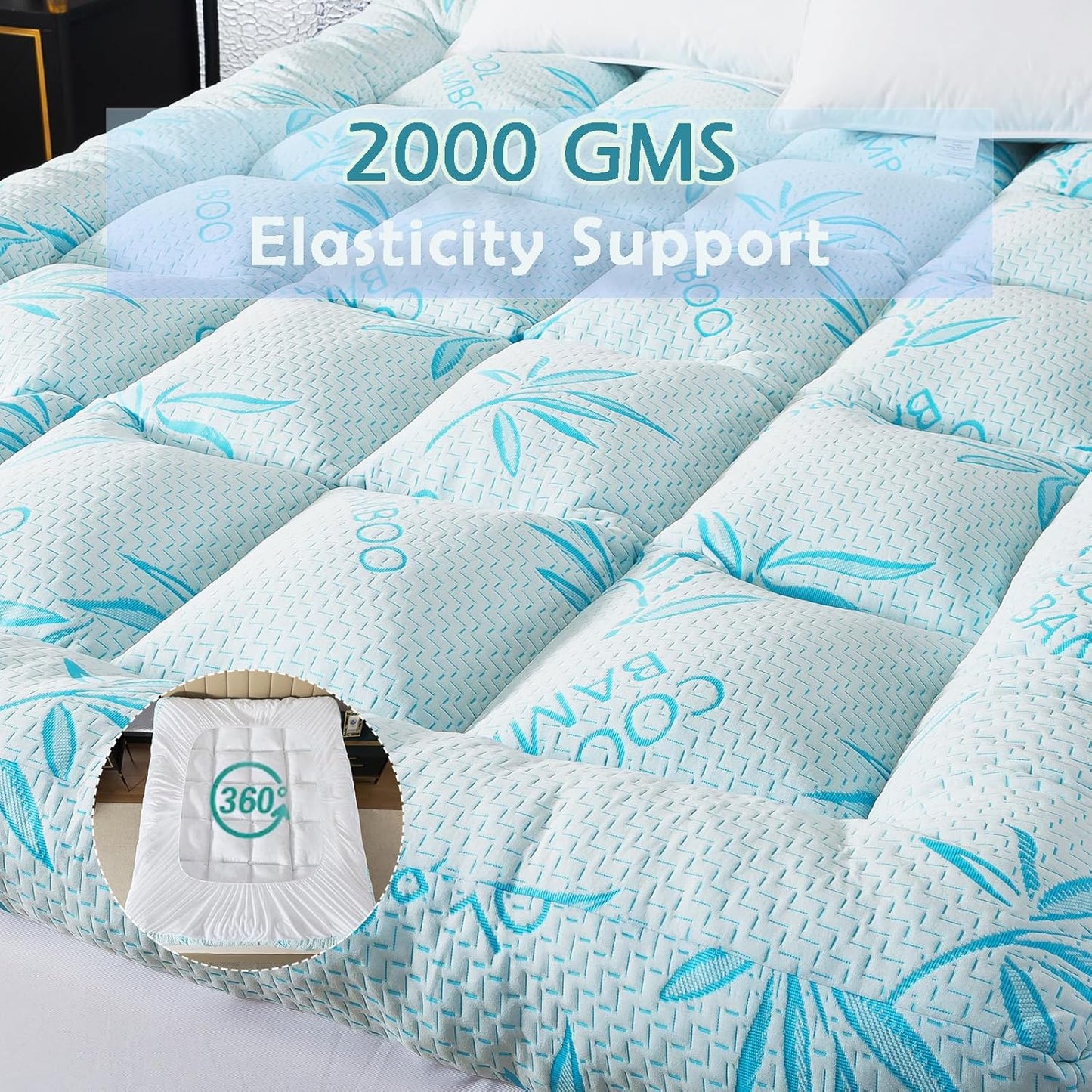 WhatsBedding 5-Inch Full Mattress Topper - Breathable Bamboo Viscose & Memory Foam, Blue Color