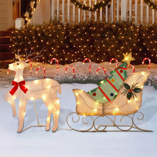 WATERGLIDE Christmas Decorations - 23 Inch Lighted Reindeer & Santa Sleigh | Pre-Lit 2D Yard Decor for Festive Outdoor Display