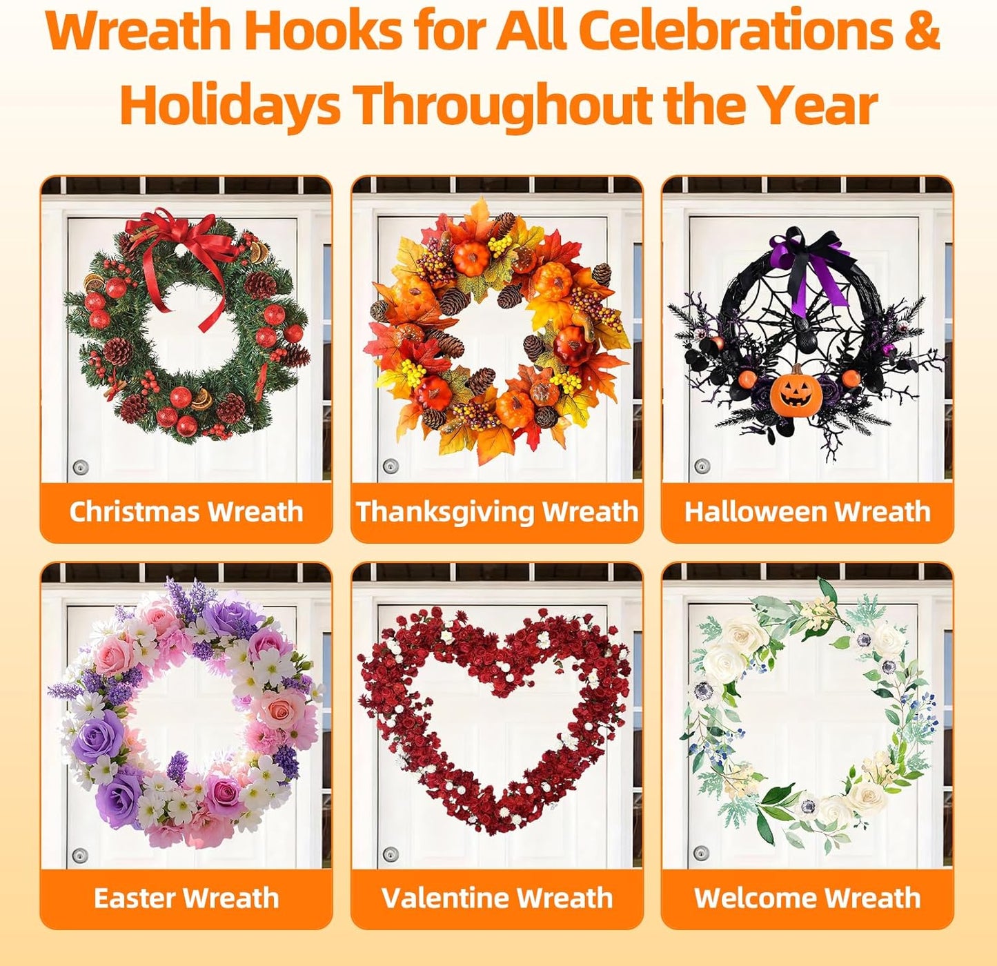 Upgraded Wreath Hanger by [Brand Name] - Suction Cup Hook for Doors & Windows | 2 Pack, Walnut Finish