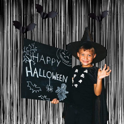 GREATRIL Black Fringe Backdrop - Festive Outdoor Streamers for Holiday Decor | 3.2ft x 8.2ft, 2 Packs
