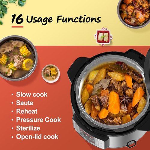 Instant Pot 16-in-1 Electric Pressure Cooker - Programmable 6-Quart Stainless Steel with Slow Cook & Steamer