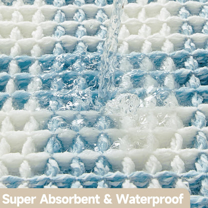 TYUU Waffle Bath Mat, Boho Bathroom Rugs Non Slip Washable Absorbent Checkered Bathroom Mat Quick Dry Cute Bath Mat, 36"x24" Blue and White