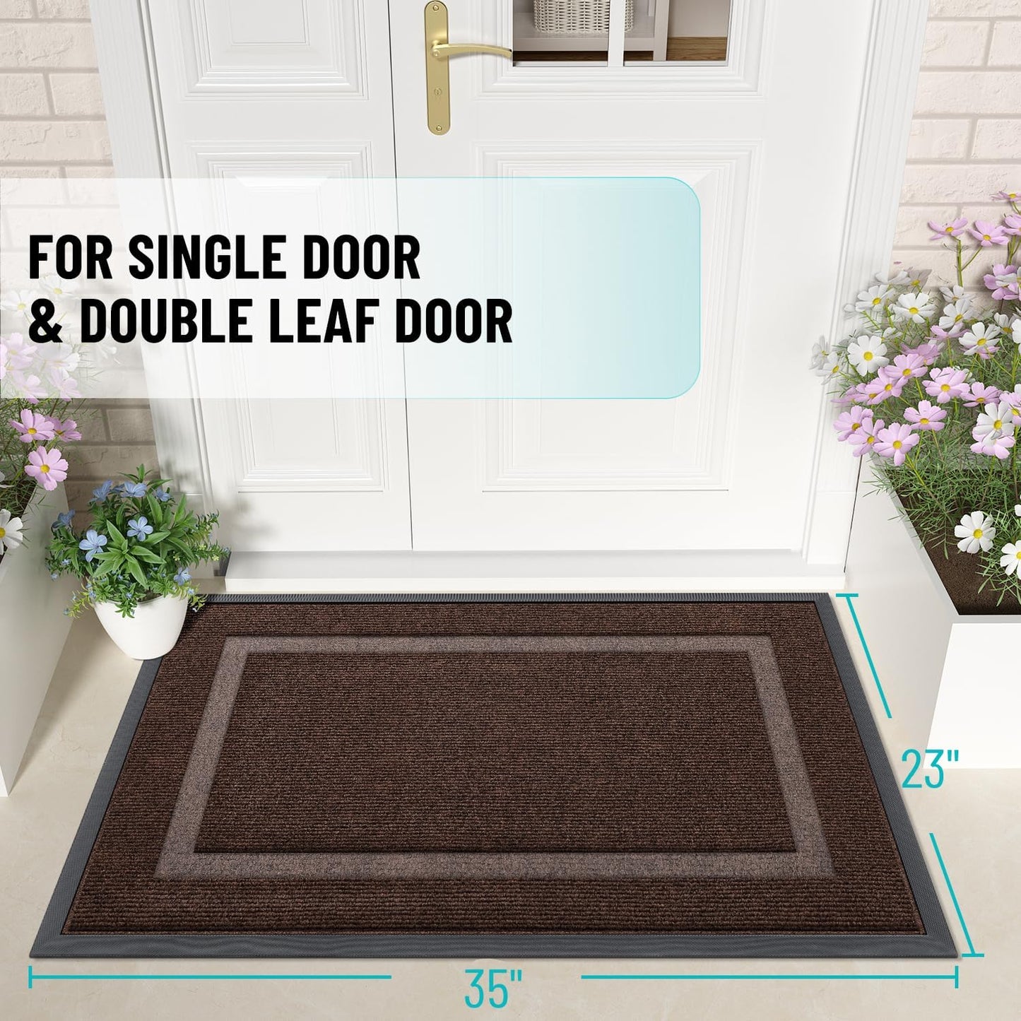 OLANLY Indoor Outdoor Front Door Mat - Waterproof All-Season Doormat | Sturdy Natural Rubber, 35x23, Dark Brown