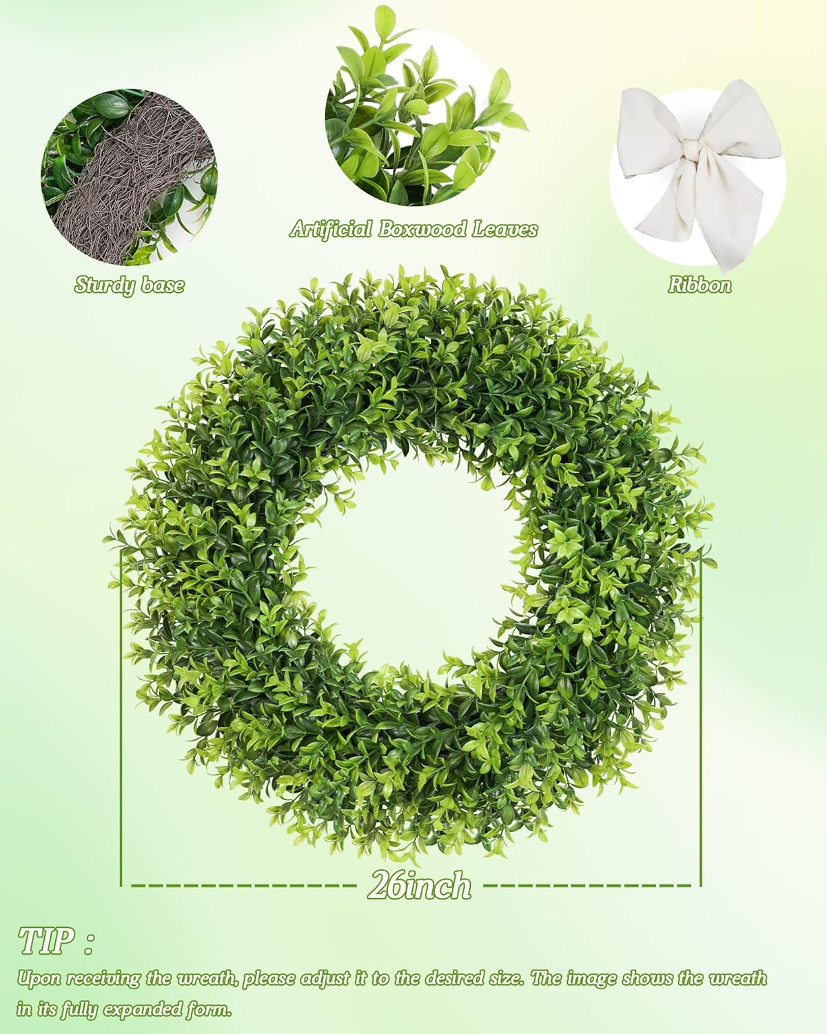 Boxwood Wreath - 26 Inch Large Artificial Greenery for Year-Round Indoor & Outdoor Decor | Farmhouse Style