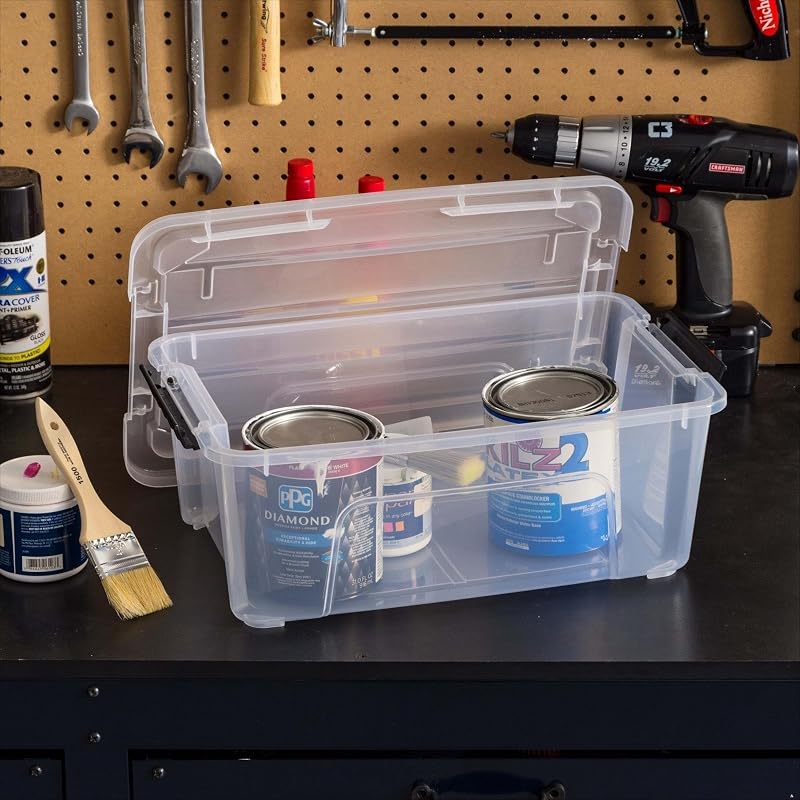 6-Pack 13.5 Qt Stackable Storage Bins with Secure Latching Lids - Lightweight Multipurpose Organizers (Variation: 6+13.5qt)