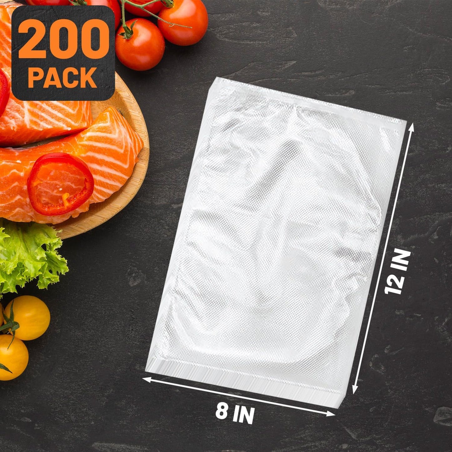 Skiennix Vacuum Sealer Bags - 200 Quart BPA-Free 8x12 Inch Heavy Duty Food Storage Bags for Meal Prep | Sous Vide