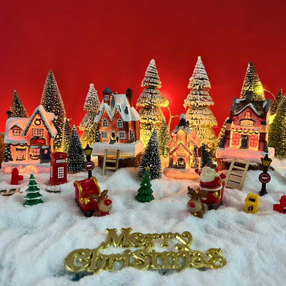 Skiennix Christmas Village Set - LED Light-Up Resin Houses for Festive Indoor Decor | Holiday Scene Collection