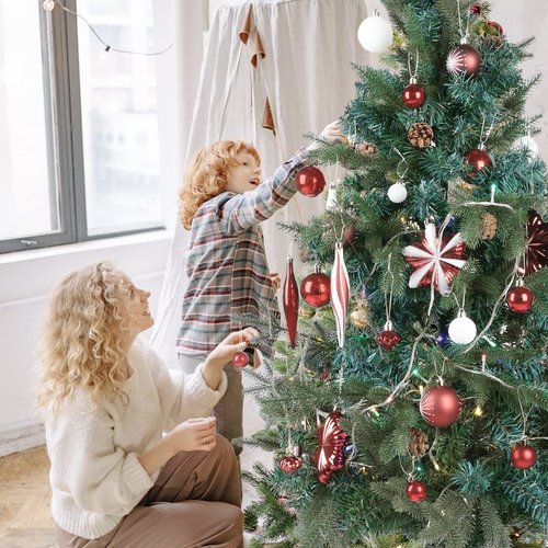 Christmas Ornaments Set, 98pcs Large Shatterproof Christmas Ball Ornaments - Red and White Tree Decorations with Hanging Loop for Holidays, Weddings, Parties