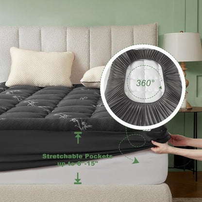 BEDLORE Twin XL Mattress Topper - Soft Viscose Bamboo Pillow Top for Deep Pocket Mattresses | Dark Gray