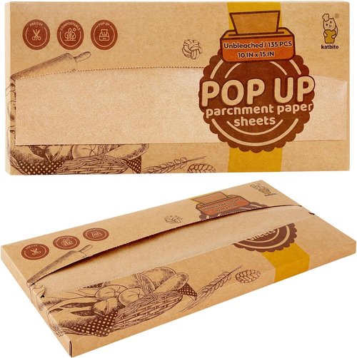 Katbite 135 Pcs Pop-Up Parchment Paper Sheets - Heavy Duty Non-Stick 10x15 In Unbleached Baking Paper