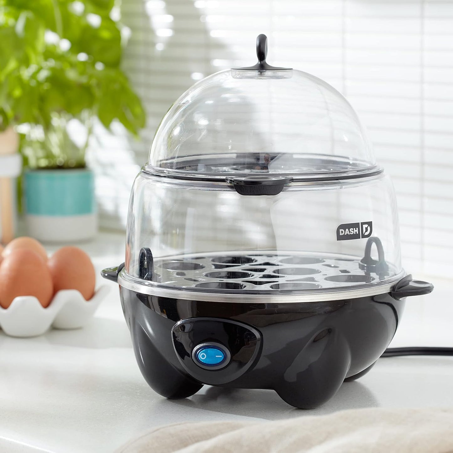 Dash Deluxe Egg Cooker - 3-in-1 Boiler, Poacher & Steamer - Holds 12 Eggs, Black | Dishwasher Safe & BPA Free