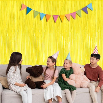 Backdrop Curtains by [Brand Name] - 2 Pack Metallic Foil Tinsel Fringe | Yellow 3.28 FT x 7.05 FT Party Decorations