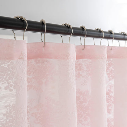 TUDECO Pink Shower Curtain - Shabby Chic Lace Design with Sheer Valance | Vintage Floral Aesthetic, 72 x 72 Inch