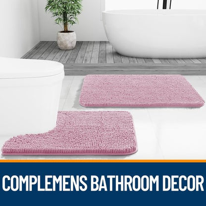 OLANLY Bathroom Rugs 45x27, Extra Soft Absorbent Chenille Bath Rugs, Rubber Backing Quick Dry, Machine Washable Bath Mats for Bathroom Floor, Tub and Shower, Home Decor Accessories, Dusty Rose